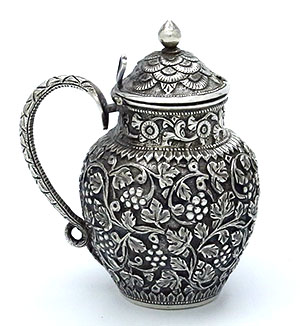 Kutch region Indian silver mustard pot with snake handle